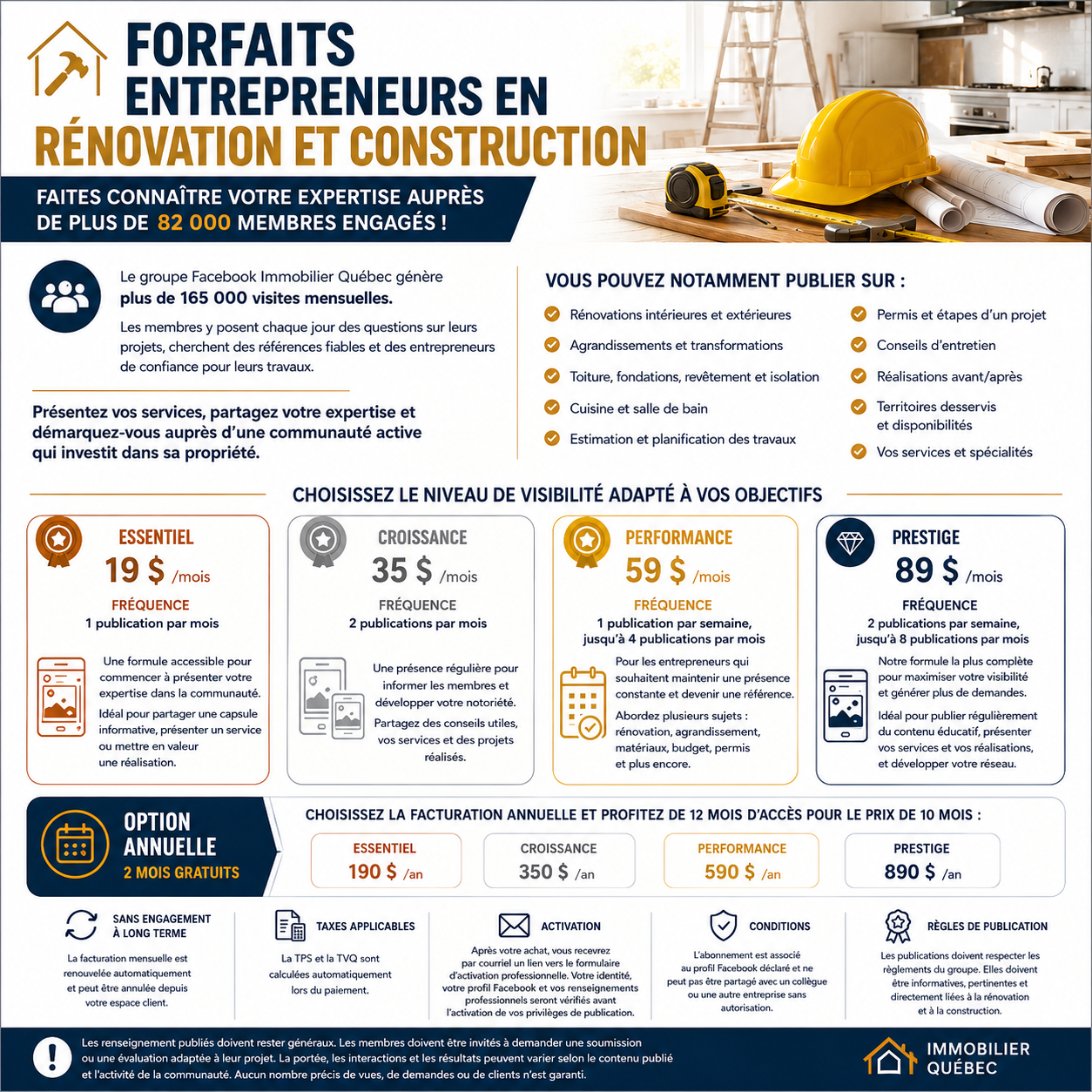 Forfaits entrepreneurs en rénovation et construction