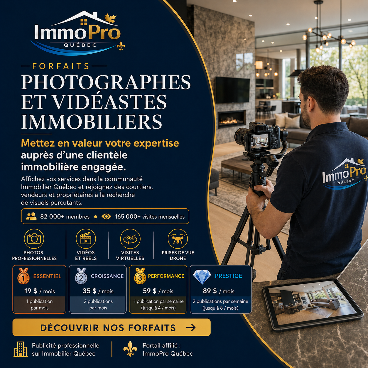 Forfaits photographes et vidéastes immobiliers